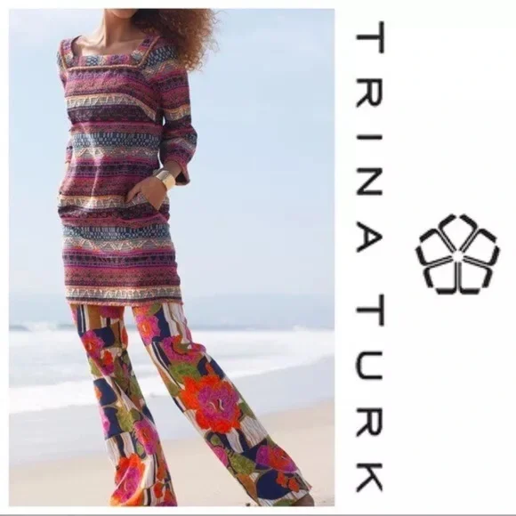 Trina Turk Layke Multi-Color Fringe Designer Dress Square Neck 3/4 Sleeves 2 - Picture 13 of 15